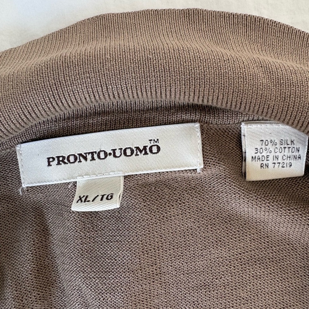 Pronto Uomo Men’s Brown Silk Cable-Knit long-sleeve Polo XL - Picture 3 of 5